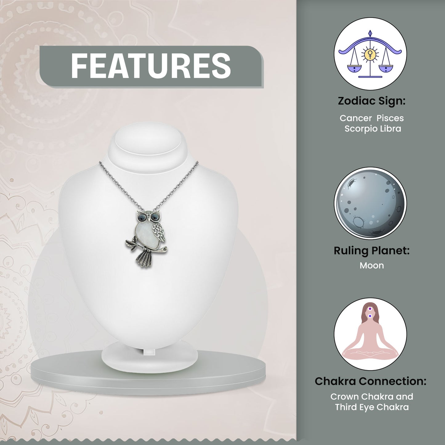 Moonstone Owl Pendant