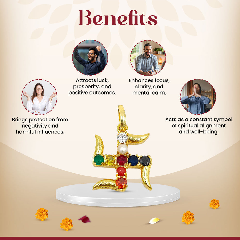 Shop Navratna Swastik Locket for balance & auspiciousness – BhagyaG