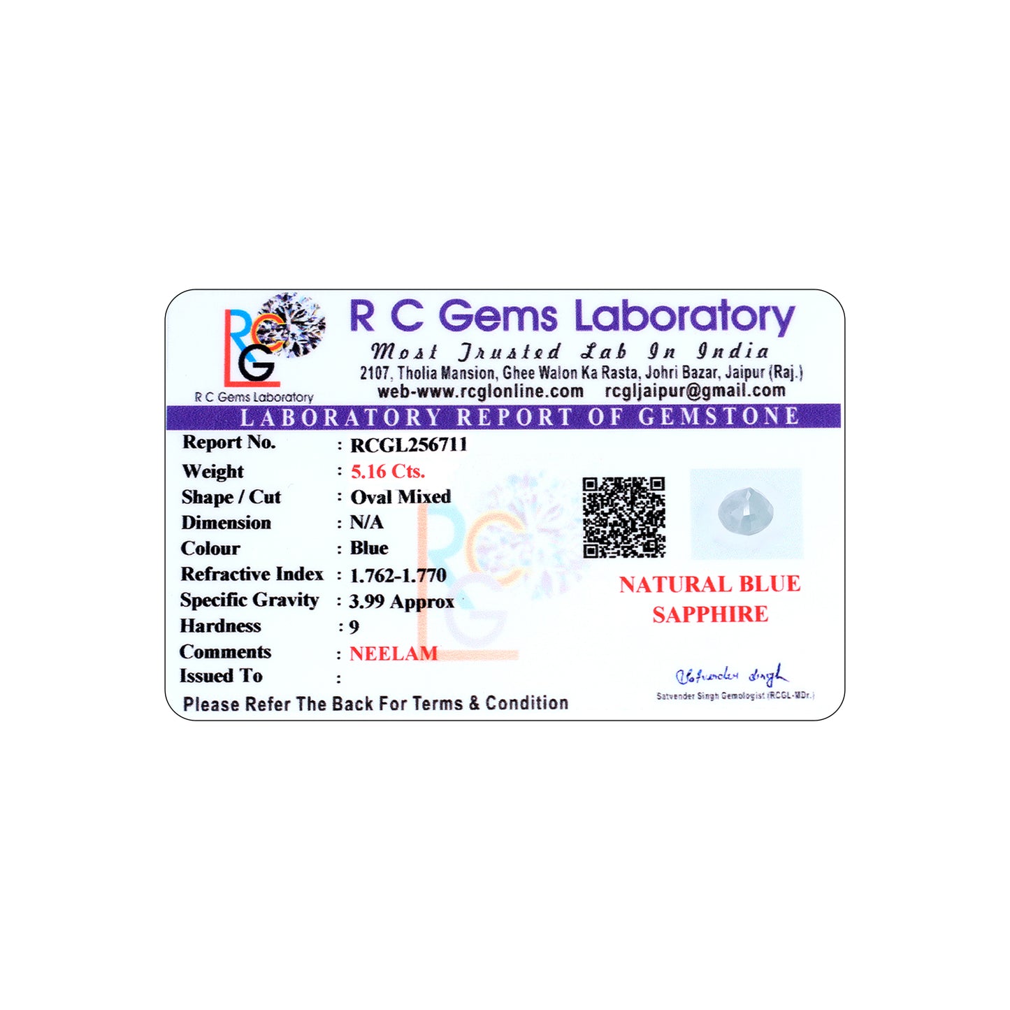 Neelam (Blue Sapphire) 5.16 Cts.