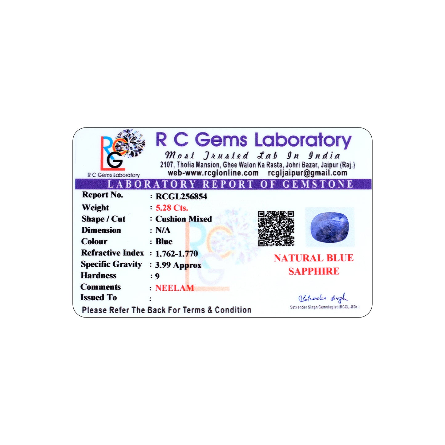 Neelam (Blue Sapphire) 5.28 Cts.