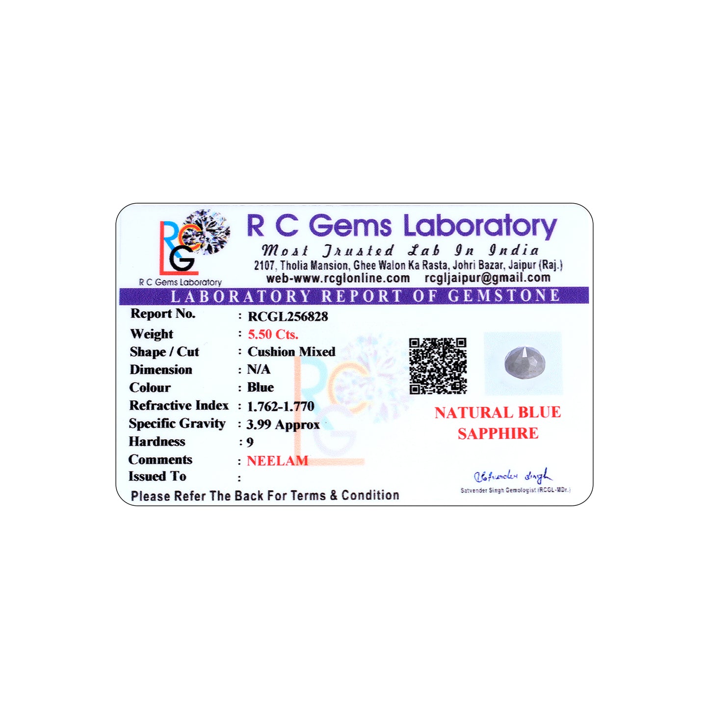 Neelam (Blue Sapphire) 5.50 Cts.