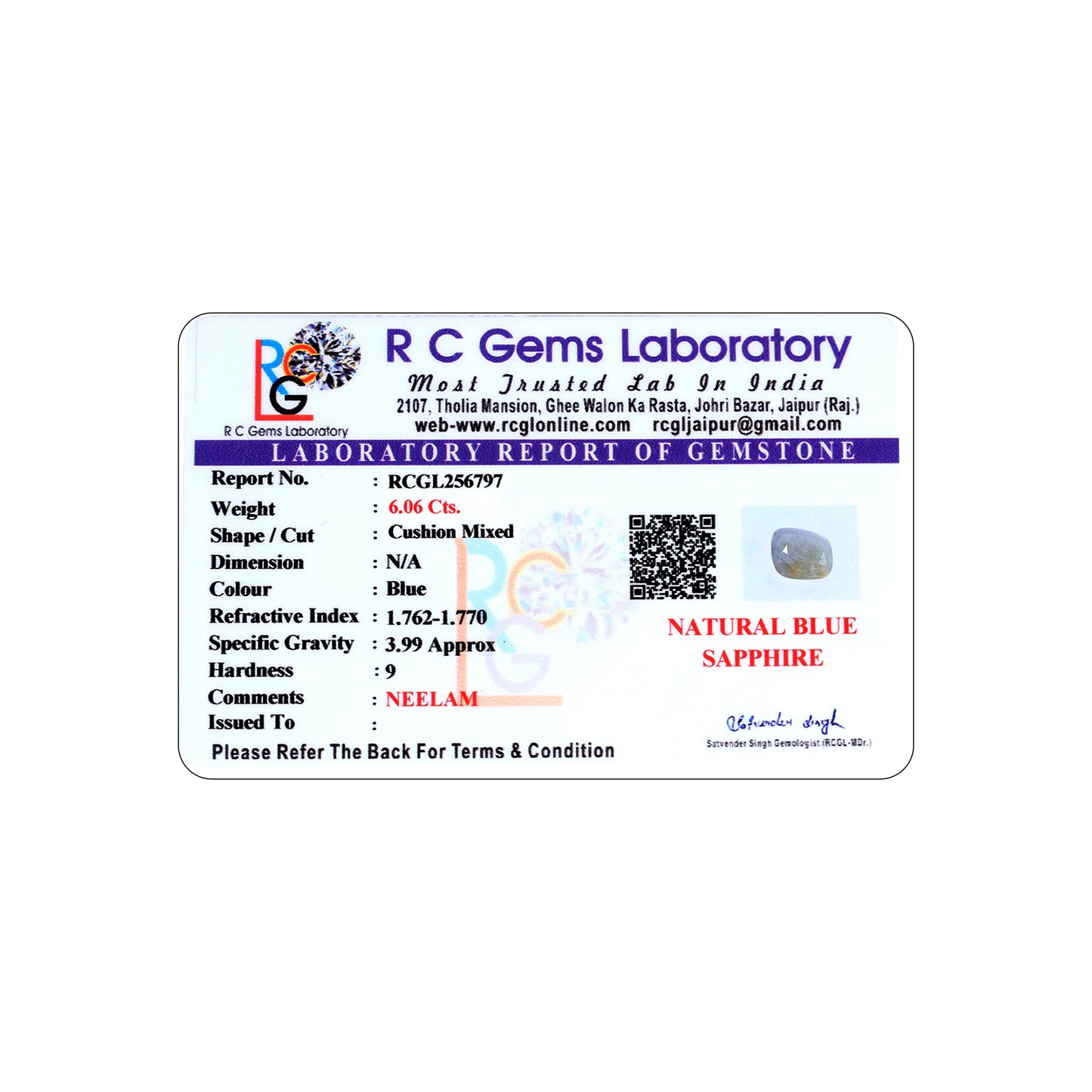 Neelam (Blue Sapphire) 6.06 Cts