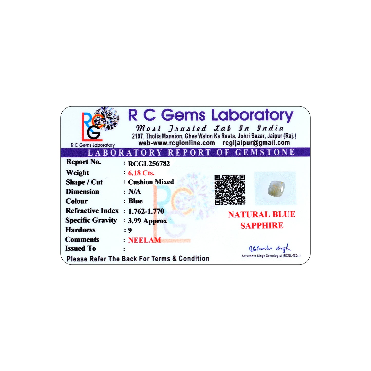 Neelam (Blue Sapphire) 6.18 Cts