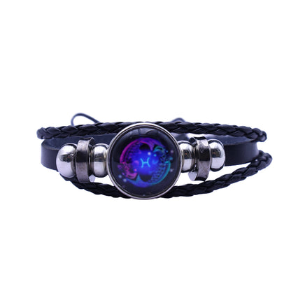 Zodiac Bracelet–Elegant Black Leather Design with 12 Constellation Signs