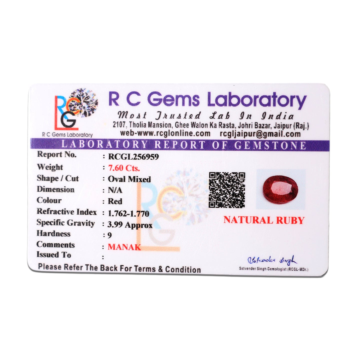 Manik (Ruby) 7.60 Cts