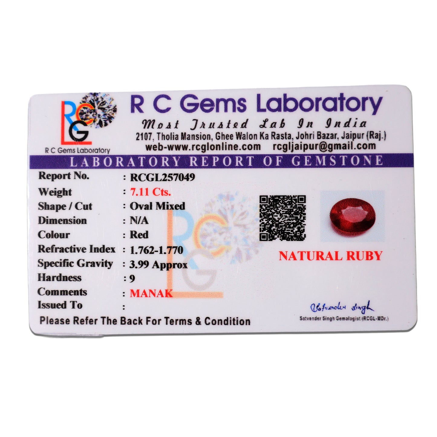 Manik (Ruby) 7.11 Cts