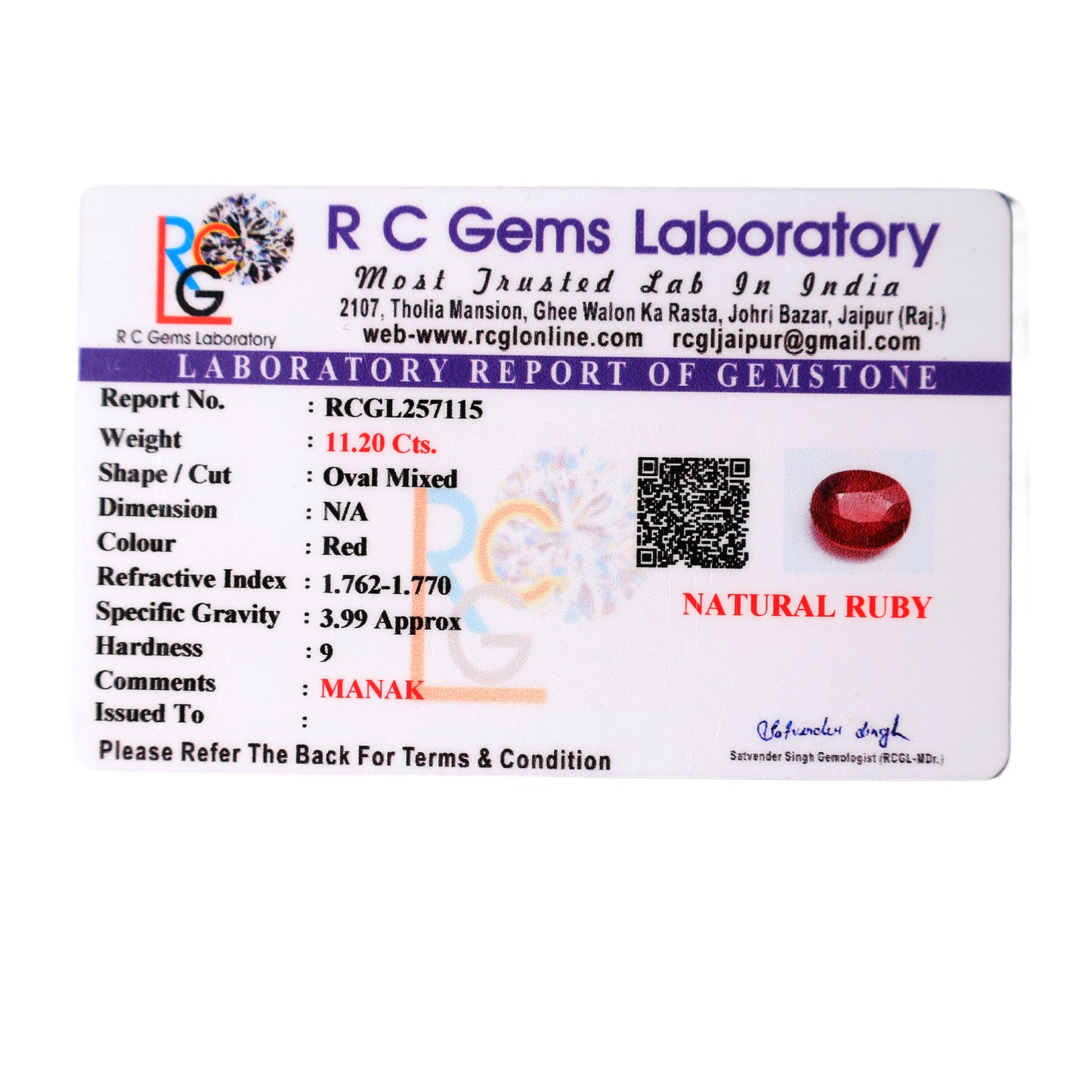 Manik (Ruby) 11.20 Cts
