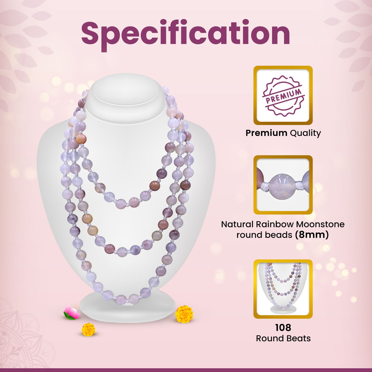 Rainbow Moonstone Mala