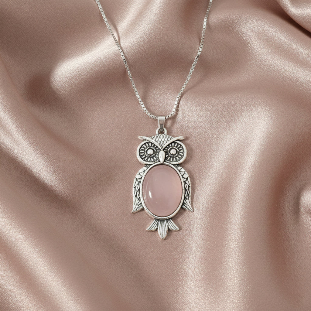 Rose Quartz Owl Pendant