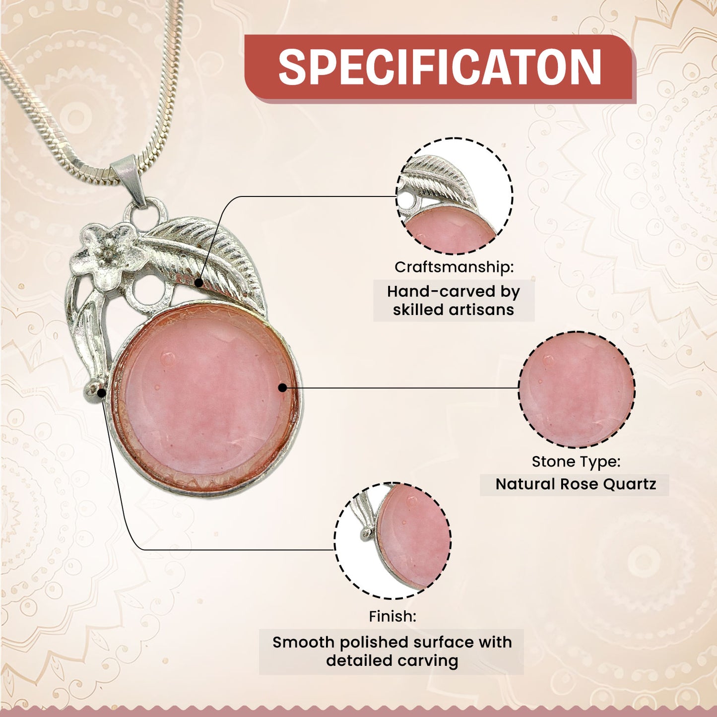 Rose Quartz Round Crystal Pendant