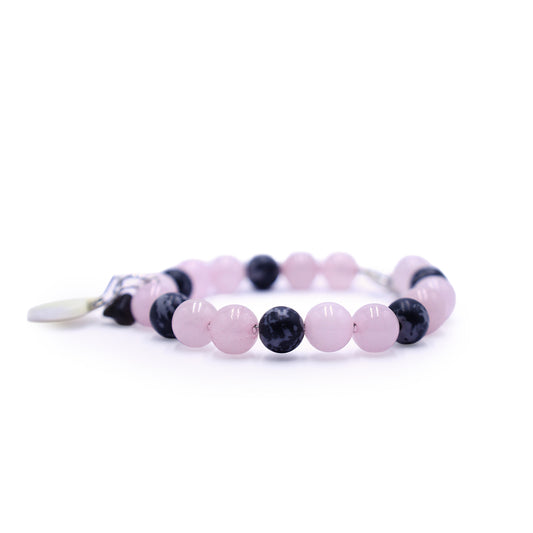 Rose Quarts & Snow Flake Obsidian Bracelet