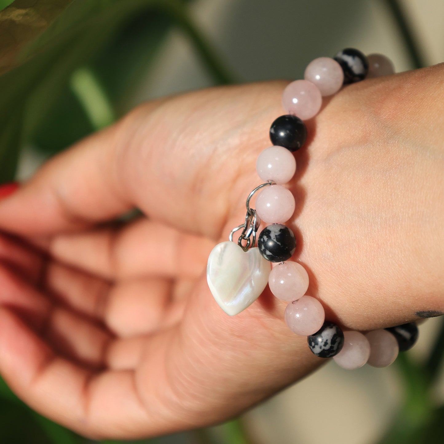 Rose Quarts & Snow Flake Obsidian Bracelet