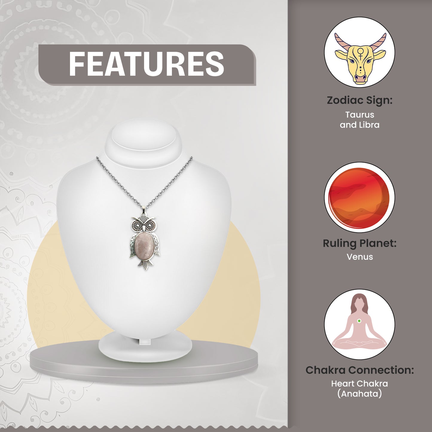 Rose Quartz Owl Pendant