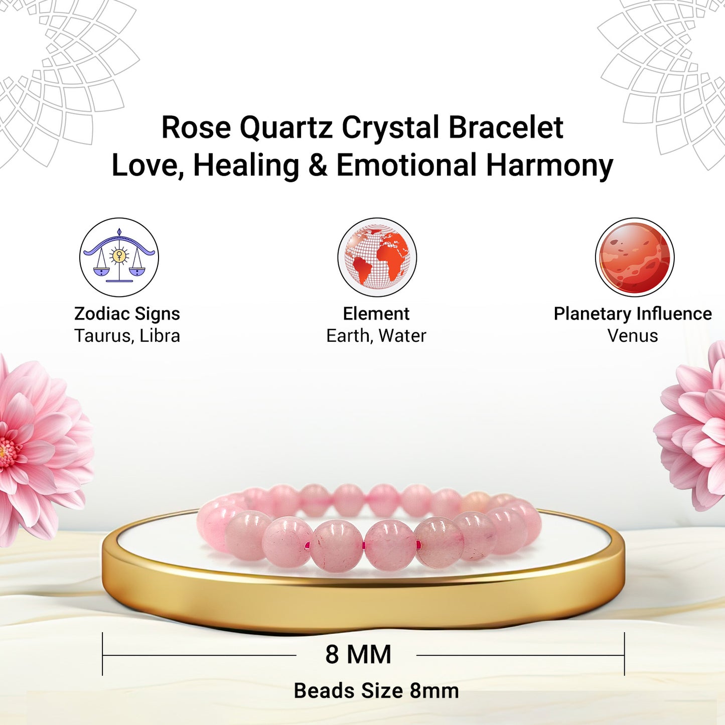Rose quartz Bracelet For Unconditional Love-(8mm)