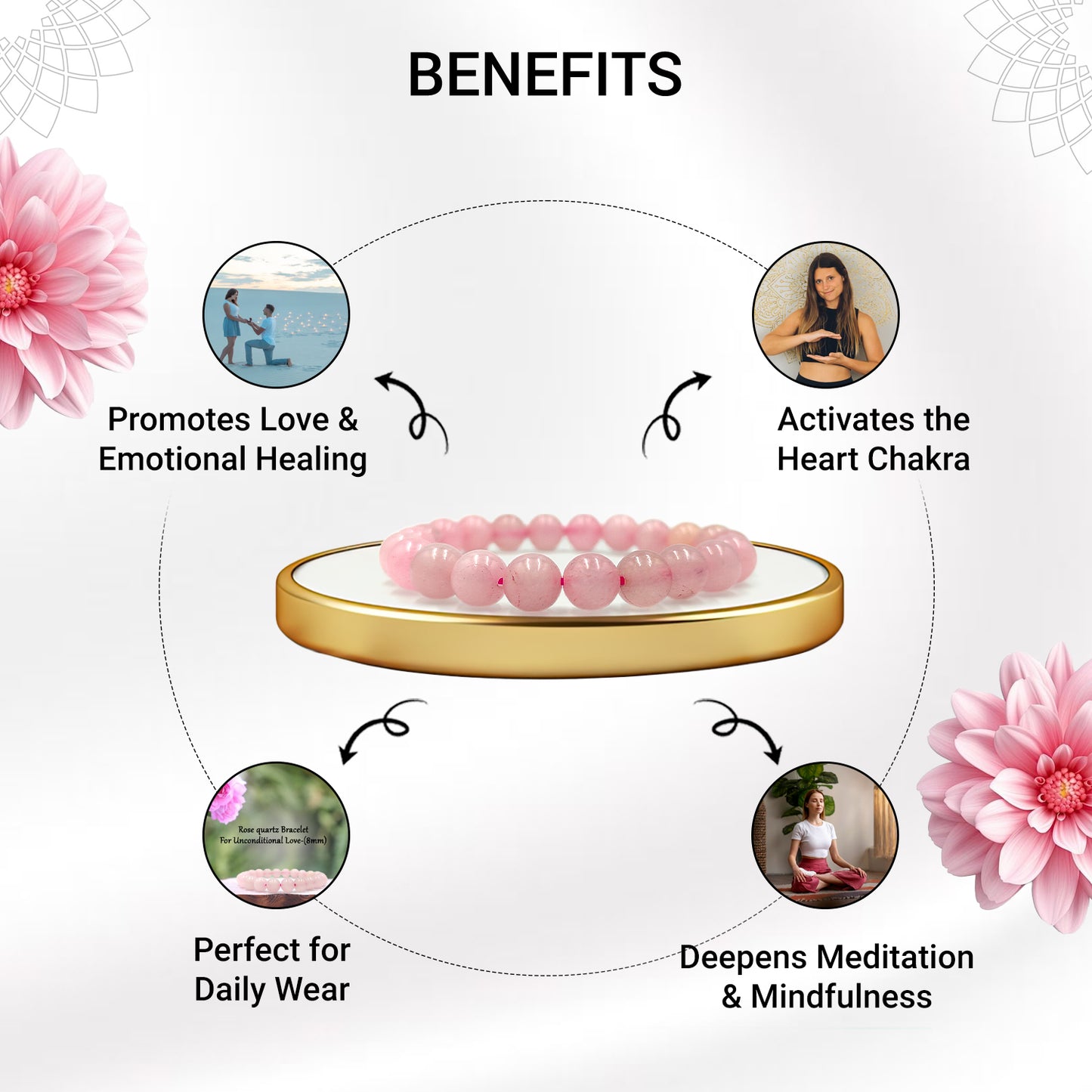 Rose quartz Bracelet For Unconditional Love-(8mm)
