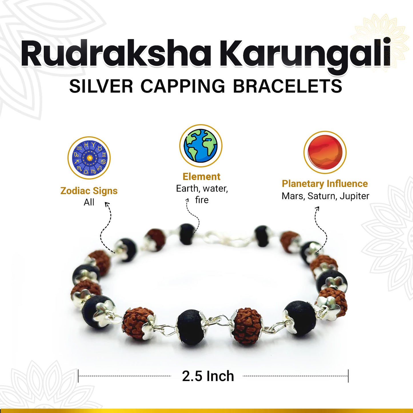 Rudraksha Karungali Silver Capping Bracelets