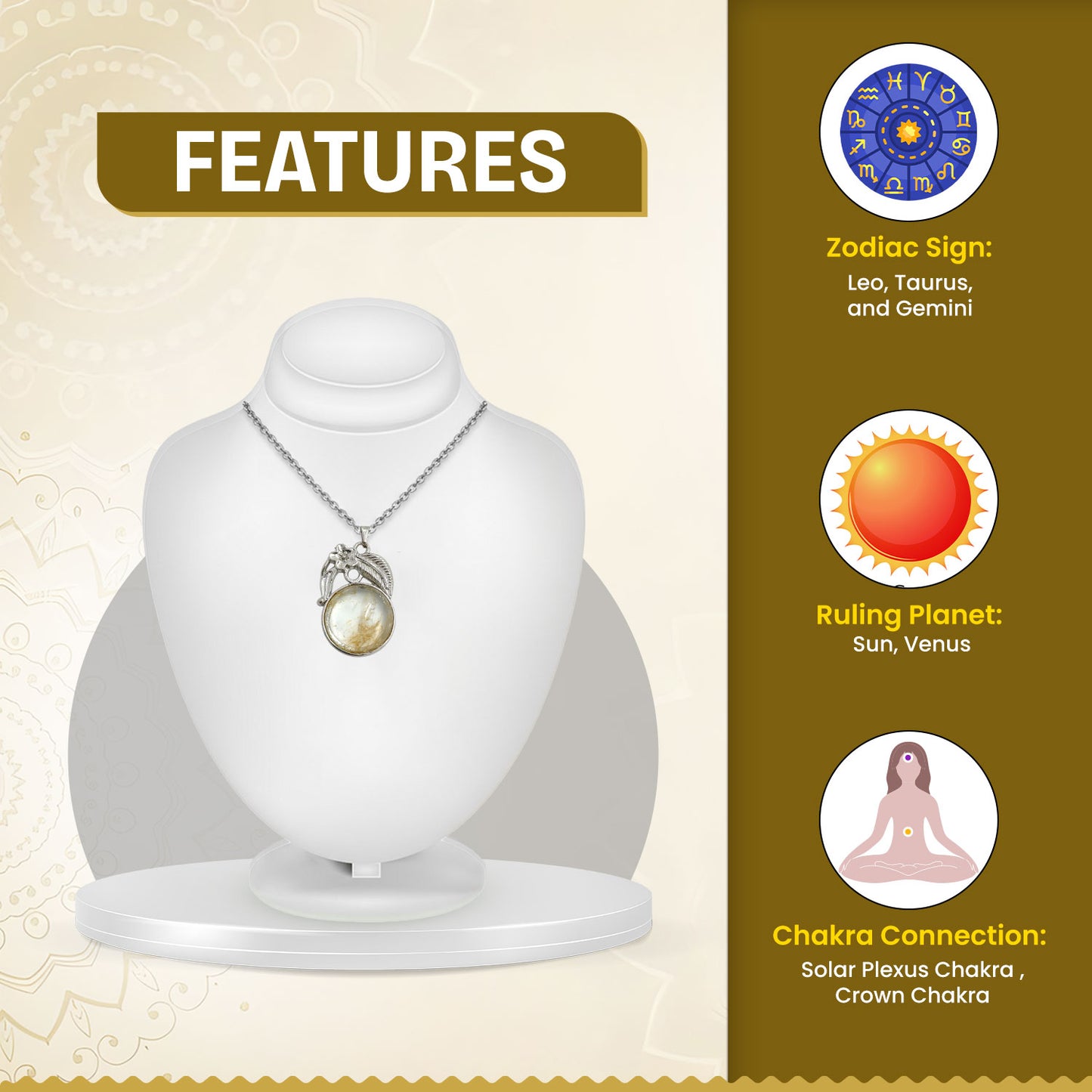 Rutile Crystal Round Pendant