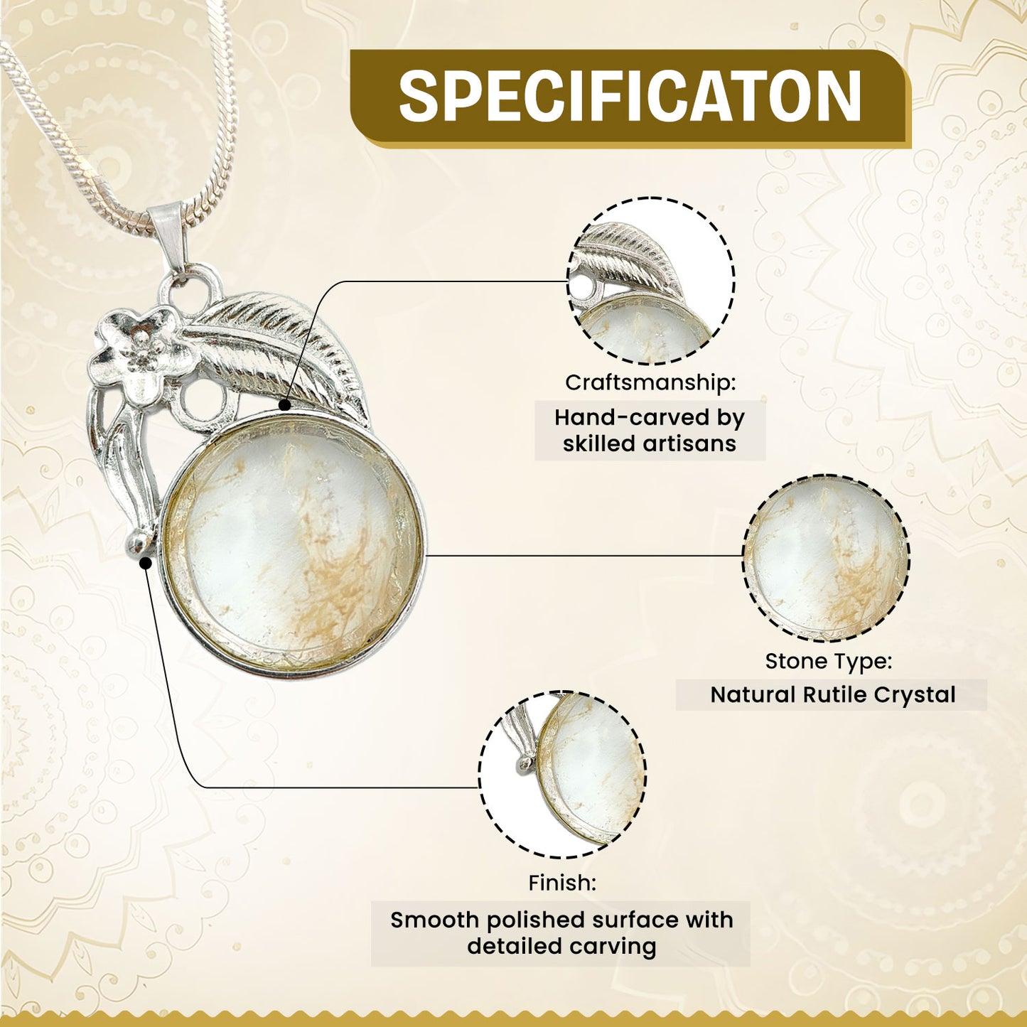 Rutile Crystal Round Pendant