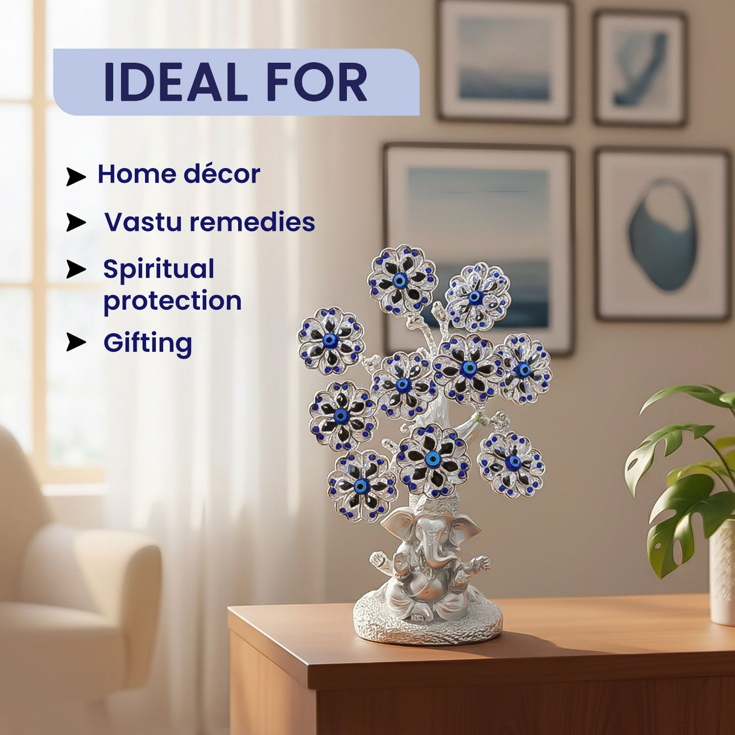 Silver Ganpati Evil Eye Tree