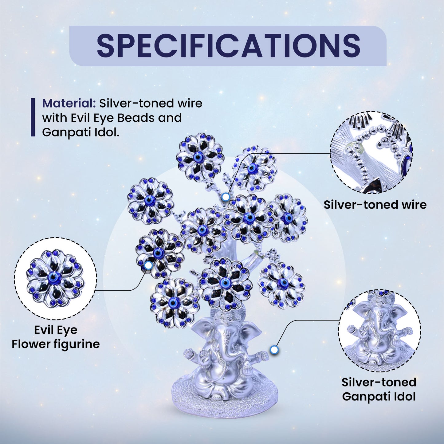 Silver Ganpati Evil Eye Tree