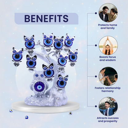 Silver Owl with Child Evil Eye Tree