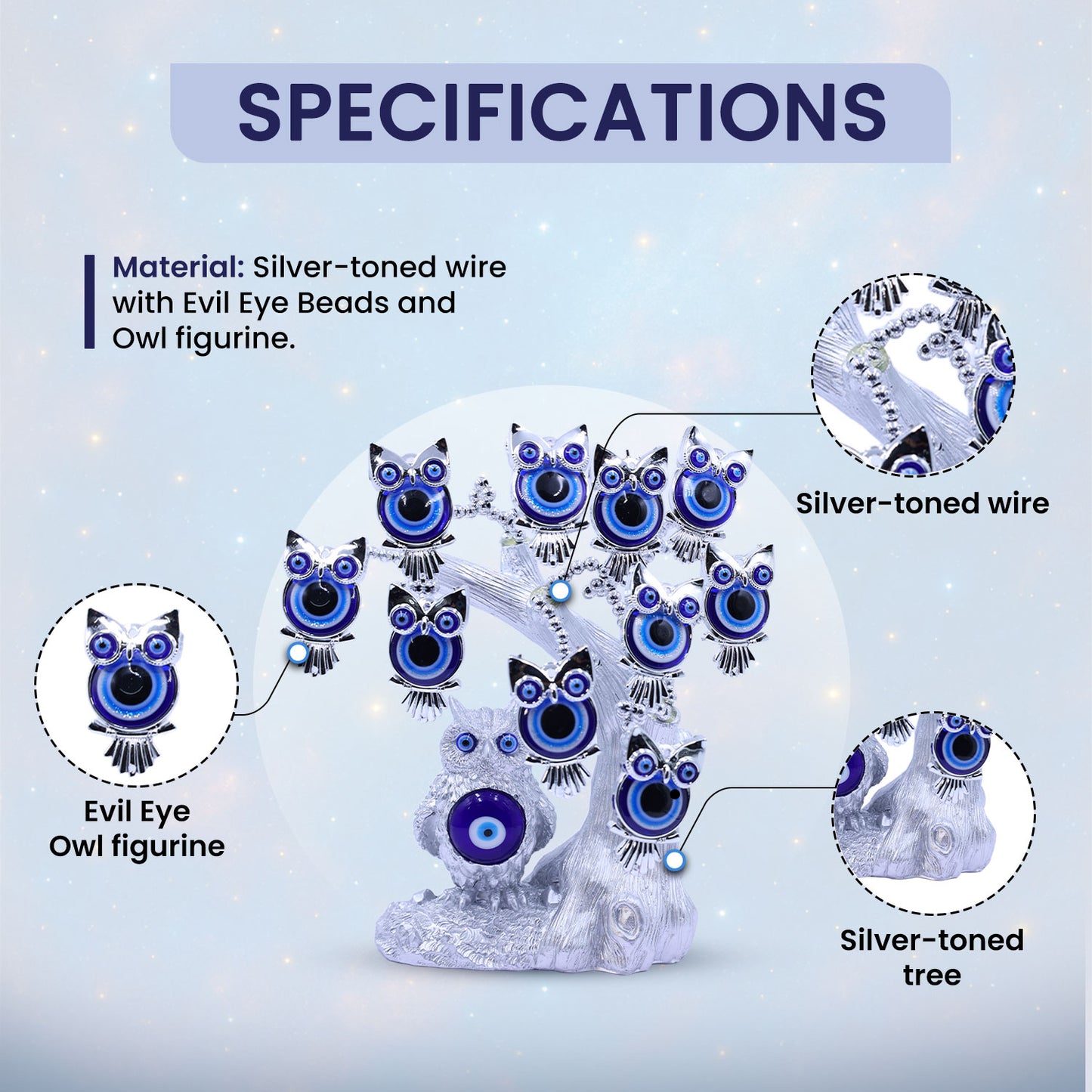 Silver Owl with Child Evil Eye Tree