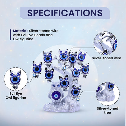 Silver Owl with Child Evil Eye Tree