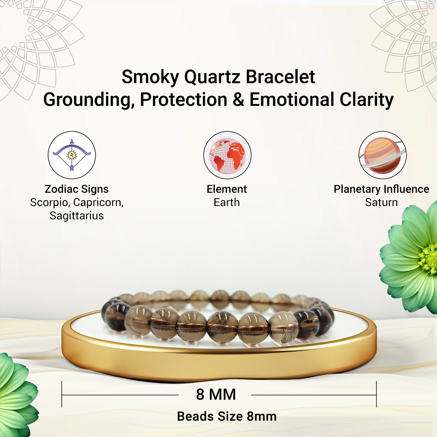 Smoky Quartz Bracelet For Positive Thoughts-(8mm)