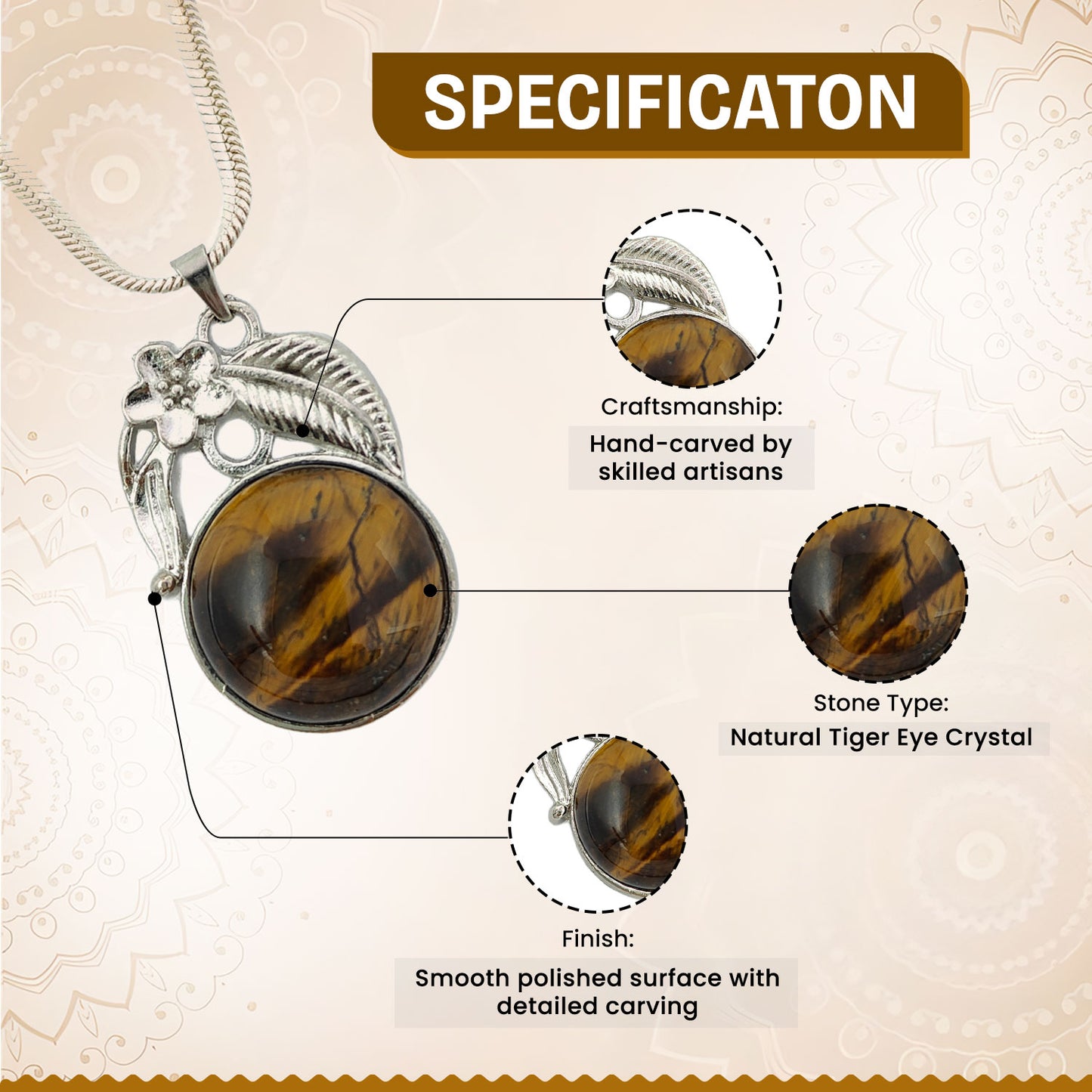 Tiger Eye Crystal Round Pendant