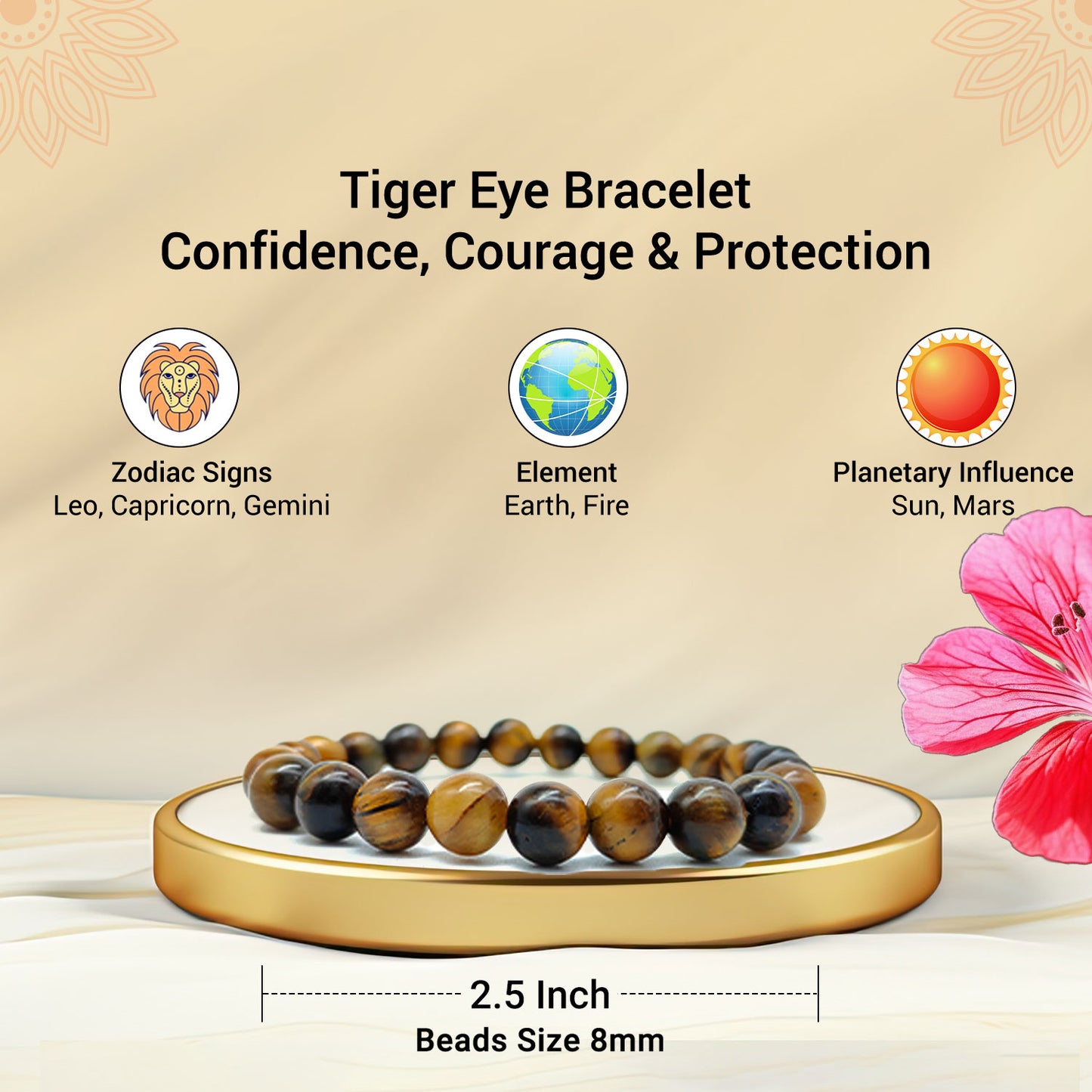 Tiger Eye Bracelet For Willpower & Protection-(8mm)