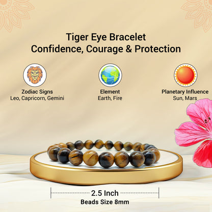 Tiger Eye Bracelet For Willpower & Protection-(8mm)