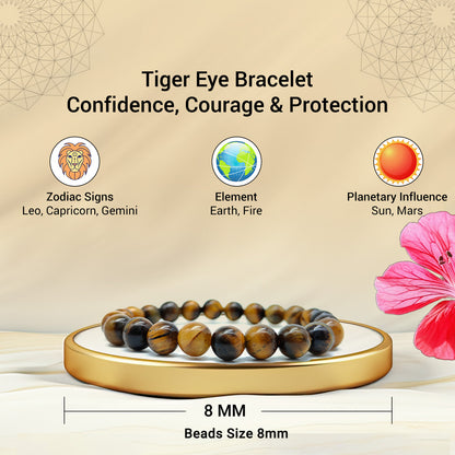 Tiger Eye Bracelet For Willpower & Protection-(8mm)