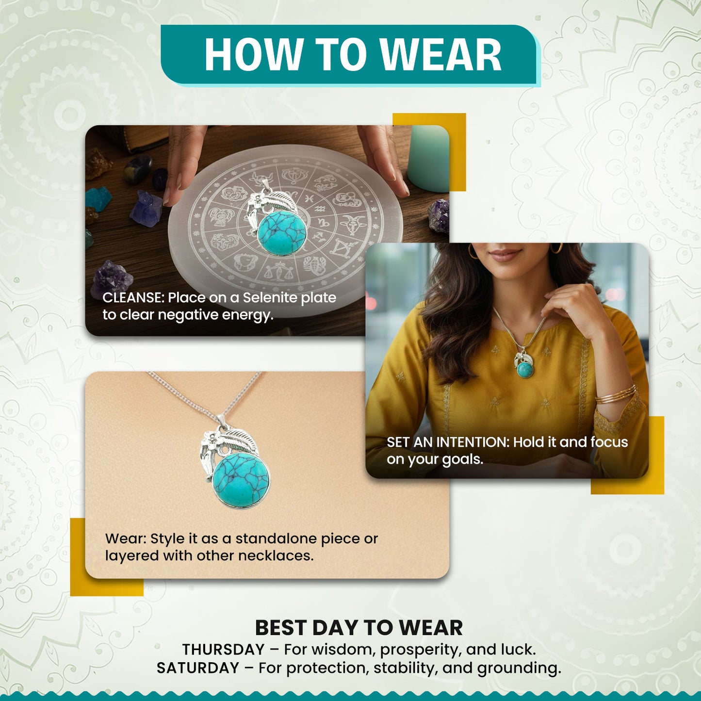 Turquoise Crystal Round Pendant