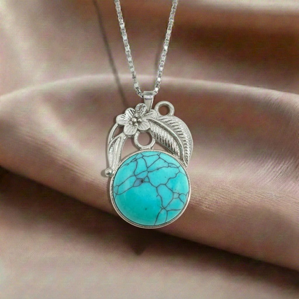Turquoise Crystal Round Pendant