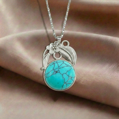 Turquoise Crystal Round Pendant