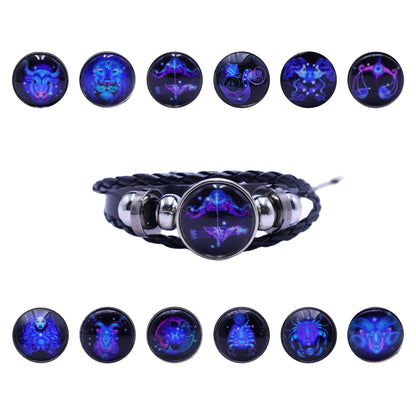 Zodiac Bracelet–Elegant Black Leather Design with 12 Constellation Signs