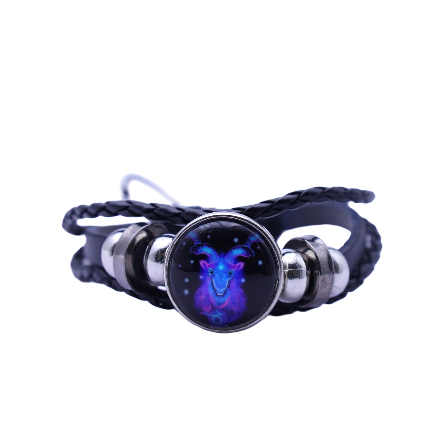 Zodiac Bracelet–Elegant Black Leather Design with 12 Constellation Signs