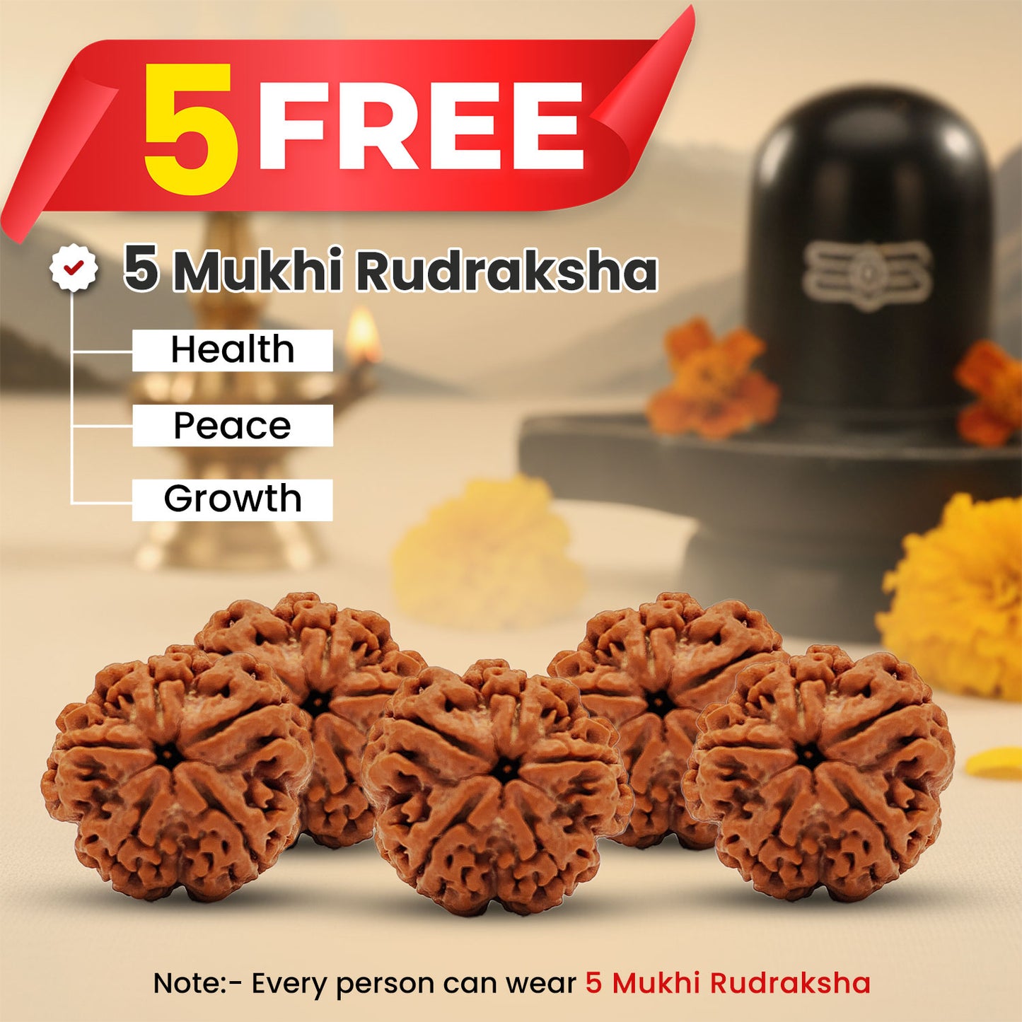 Har Ghar Mein Rudraksha (Blessings at Your Doorstep)  5 Mukhi Rudraksha Free