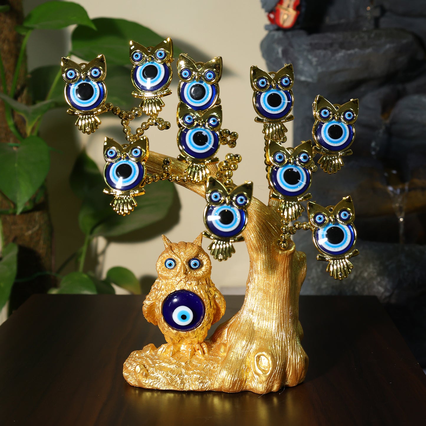 Golden Owl with Child Evil Eye Tree