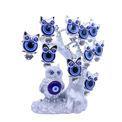 Silver Owl with Child Evil Eye Tree